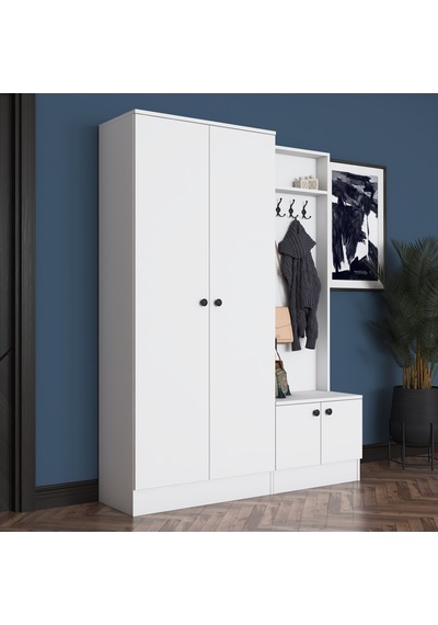 Rani Ea151 Modern Portmanto Raflı Askılı Ayakkabılık Vestiyer Beyaz