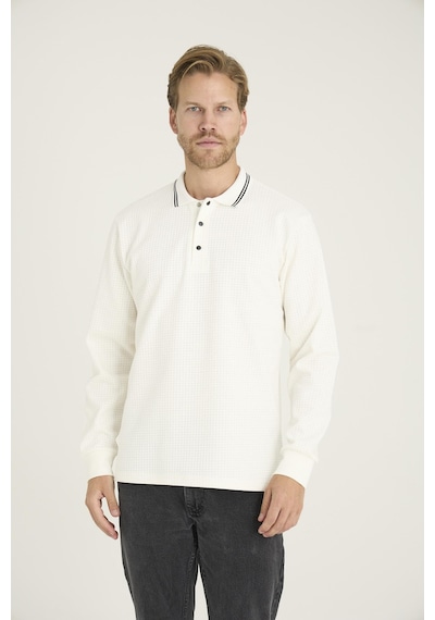 Kly Erkek Polo Yaka Pamuklu Yumuşak Dokulu Modern Sweatshirt Ekru
