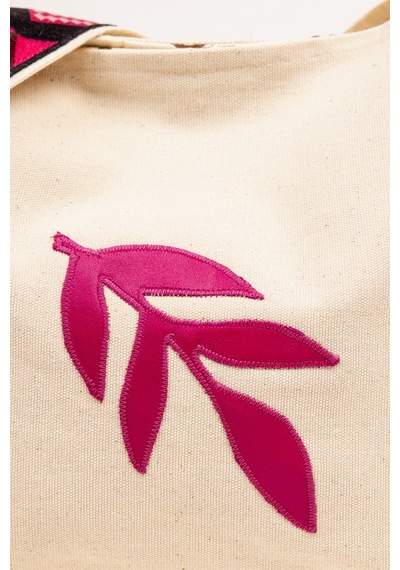 Fabric Craft Bag Omuz Çanta Kanvas Motifli Krem - Pembe