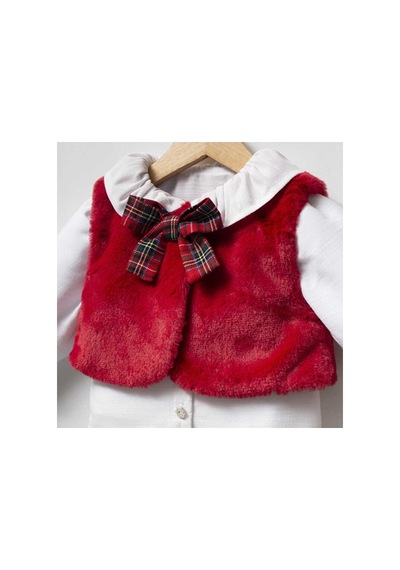 Ministok Nora Peluş Yelekli Çanta Aksesuarlı 3'lü Kız Bebek Takım Kırmızı