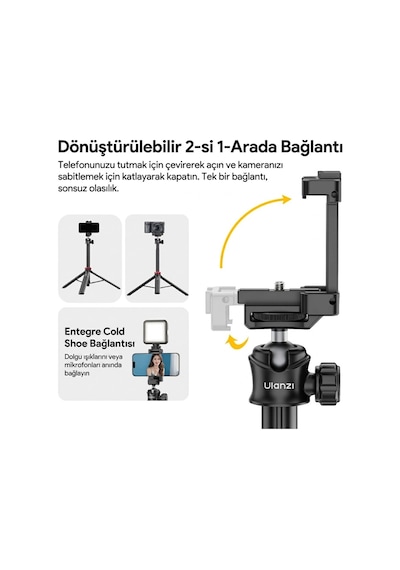 Ulanzi Mt-44 149cm 2si 1 Arada Hızlı Açılır Selfie Çubuğu Tripod Telefon Kamera Uyumlu - 2502e