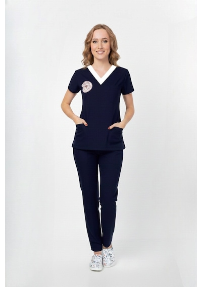 Unisex Lacivert Sorumlu Hemşire Scrubs Üniforma Takım Patriot Blue Sağlık Bakanlığı Yeni Yön. Uygun Lacivert