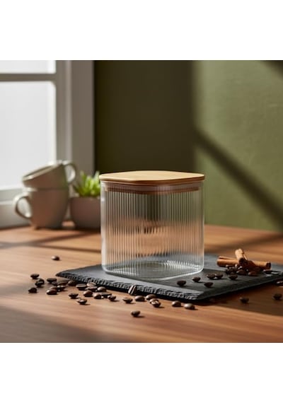 Bambu Kapaklı Kare Cam Saklama Kavanozu 10x10 Cm - Vakum Kapaklı Şeffaf Erzak Kabı Ve Mutfak Düzenleyici Organiza Diğer