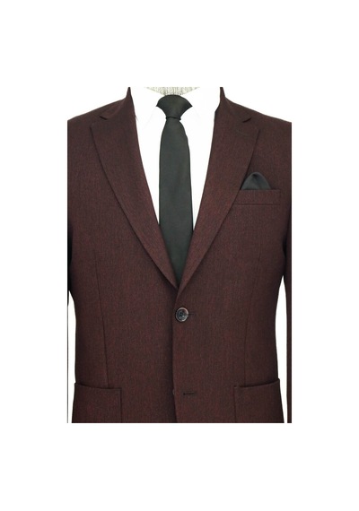 Wessi Kendinden Desenli Slim Fit Sivri Yaka Bordo Erkek Ceket 001