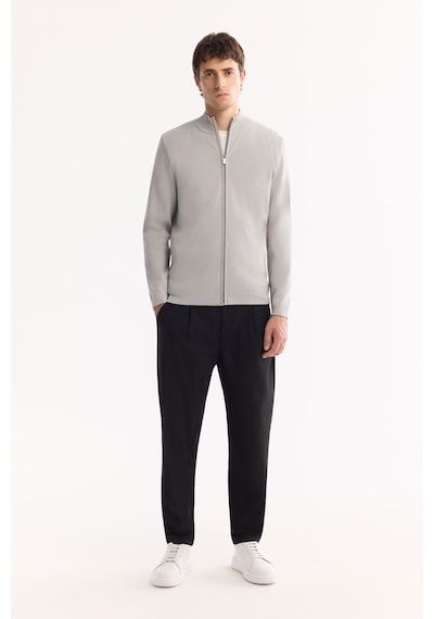 Avva Erkek Gri Dik Yaka Fermuarlı Rayon Tüylenmeyen Triko Regular Fit Hırka A52y5013