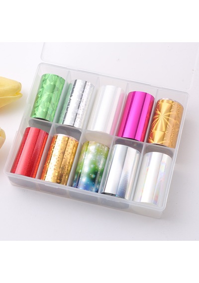 10lu Tırnak Süsleme Folyosu Parlak Holografik Yıldız Dizayn Nail Art Transfer Folyo Wnf-259
