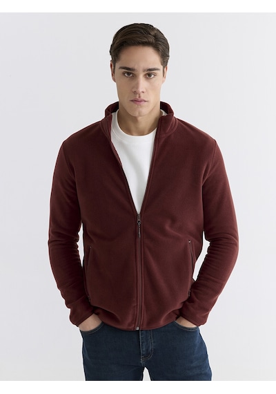 Lcwaıkıkı Classic Bordo Dik Yaka Uzun Kollu Polar Erkek Fermuarlı Sweatshirt