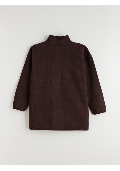 Lcw Modest Kahverengi Dik Yaka Nakışlı Polar Kadın Sweatshirt Tunik