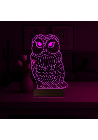 Luvivia Baykuş Tasarım 3d Lamba - Masa Gece Lambası V5 Şeffaf