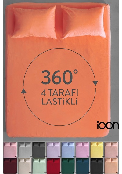 İqon Ranforce Dokuma Lastikli Çarşaf Takımı Çift Kişilik - 21 Renk Turuncu