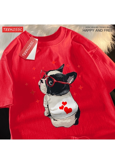 Startmore Y2k Vintage Tişört Tee Sevimli Köpek Geri Bakmak Baskı Kırmızı Startmore Y2k Vintage Tişört Tee Sevimli Köpek Geri Bakmak Baskı Kırmızı