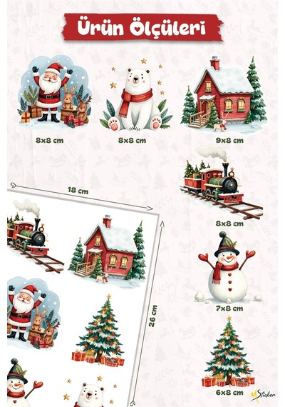 6 Lı Yeni Yıl Temalı Mini Sticker Priz Sticker Yılbaşı Yeni Yıl Mini Boy Sticker Seti Yeni Yıl Treni Dijital Baskı
