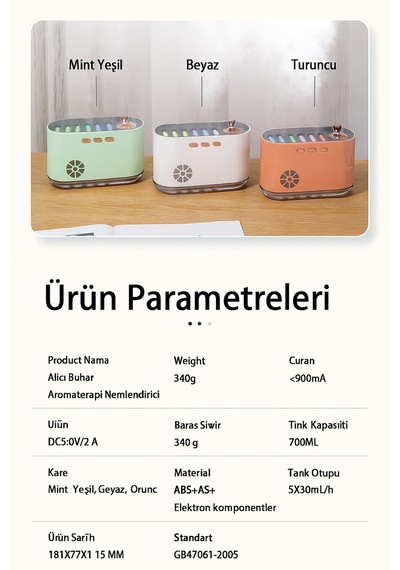 Ritimli Işık Ve Buhar Özellikli Aroma Terapi Cihazı - Sessiz Çalışma, 700ml Su Kapasitesi Beyaz