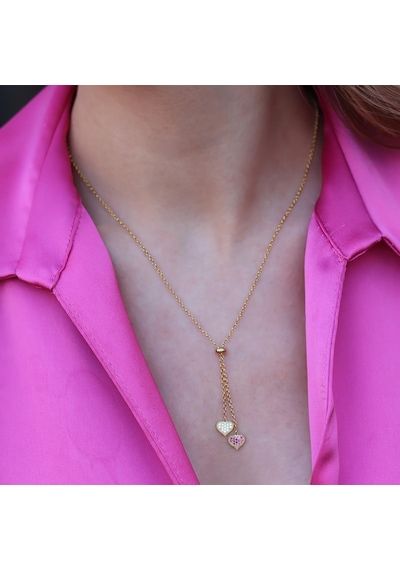Zirkon Taşlı Gold Kaplama Asansörlü Bunny Gümüş Kolye Gümüş