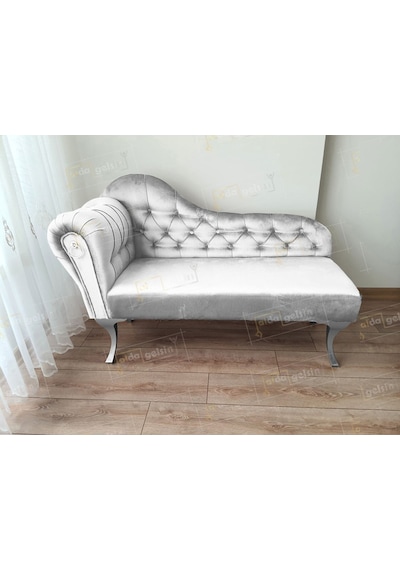 Dekoratif Bihter Koltuk Josefin Puf 120 Cm Gümüş Ayak Beyaz