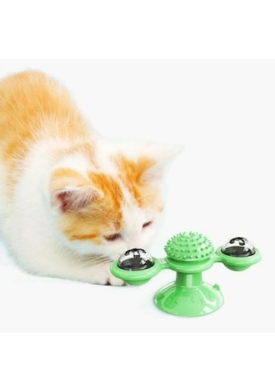 Vantuzlu Fırıldak Toplu 5 x 15 x 7 CM Dönen Şeffaf Kedi Oyuncağı Çok Renkli