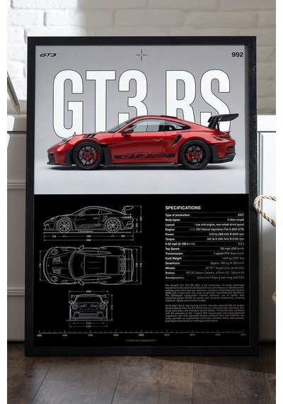 Porsche Gt3 Rs Ahşap Çerçeveli Poster, Dekoratif Araba Duvar Tablosu