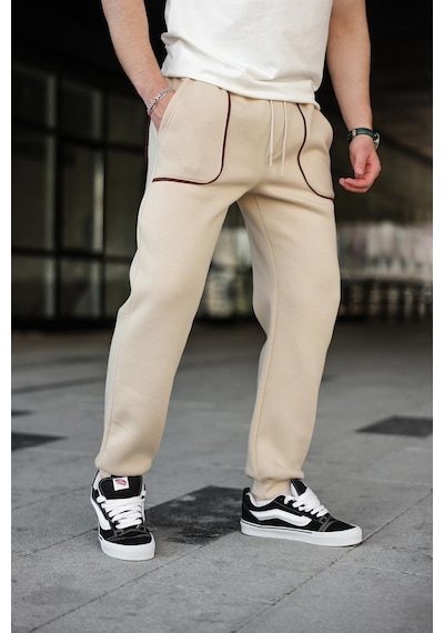Madmext Bej Şerit Detaylı Jogger Eşofman Altı E6581 Bej