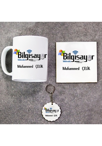 Bilgisayar Mühendisi Hediye Seti Kupa Bardak+Altlık+Anahtarlık