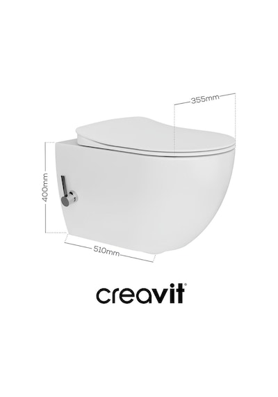 Creavit Free Entegre Ara Musluklu Kanallı Asma Klozet Fe320, Creavit Free Duck Duroplast Yavaş Kapak Beyaz