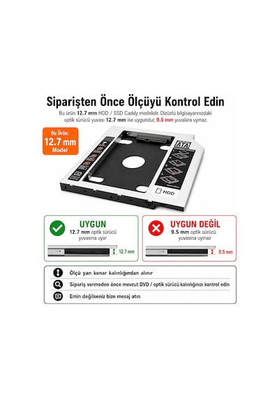 12.7 Mm Hdd Ssd Caddy Cd-rom Yerine Disk Takma Aparatı