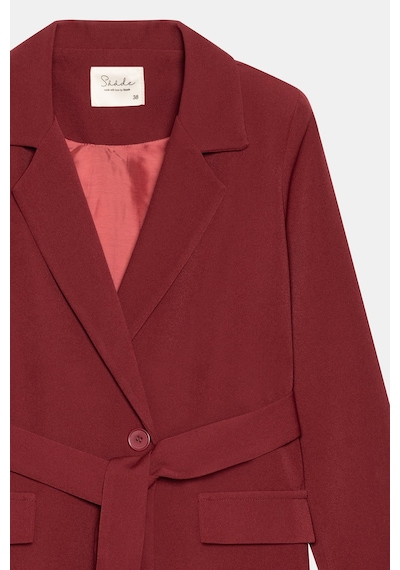 Sââde Kadın Tek Düğmeli Dokuma Kruvaze Blazer Ceket - Kuşaklı Bordo