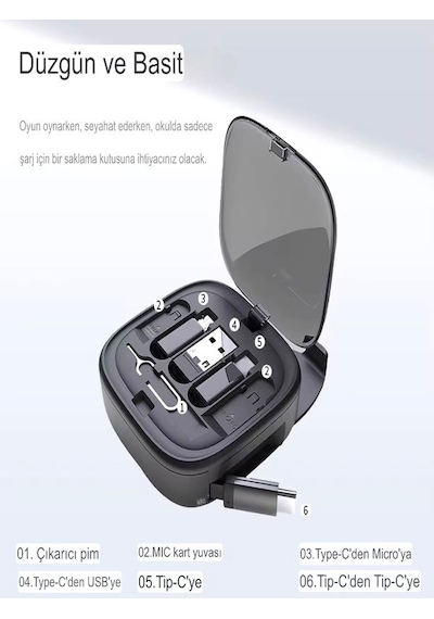 60w 3a 6in1 Çok İşlevli Seyahat Şarj Seti 0.8m Kablo + Çevirici Kit, Hızlı Şarj Çoklayıcı Set 1 ADET