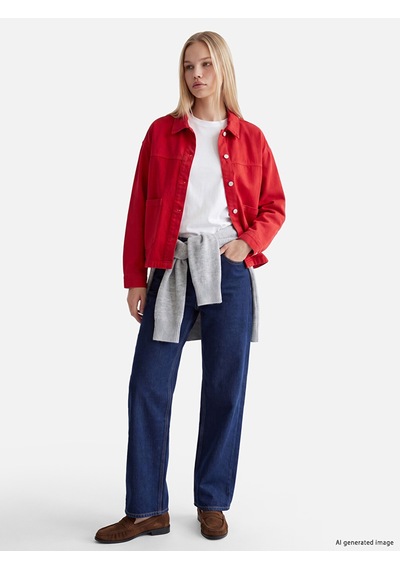 Lcw Vision Kırmızı Oversize Kadın Jean Gömlek