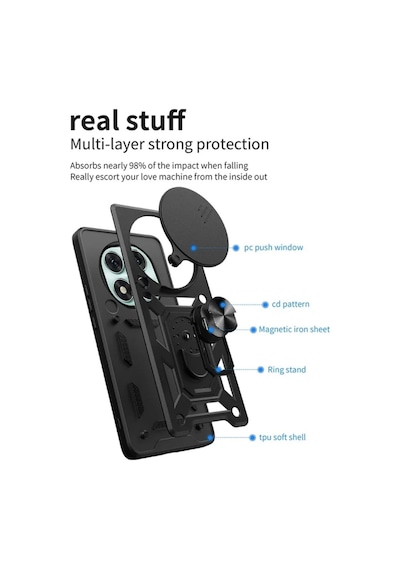 Redmi Note 14 Pro Plus 5G Uyumlu Tank Kılıf Yüzüklü Standlı Extra Koruma Zırhlı Kapak - Siyah