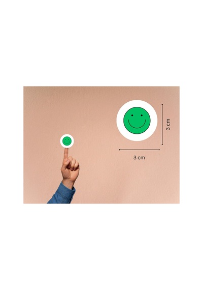 Renkli Emojiler Koyu Yeşil Gülen Yüz Etiketi Sevimli Suratlar Yuvarlak Mat Sticker 3 Cm 95 Adet Çok Renkli