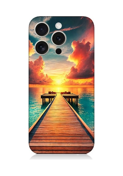 Apple iPhone 15 Pro Max Uyumlu Gün Batımına Uzanan İskele Desenli Silikon Kılıf Çok Renkli
