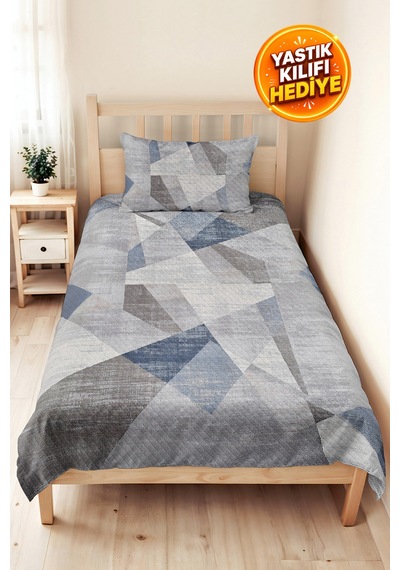 Mavi Geometrik Genç Odası Tek Kişilik Pike Takımı - Gri Modern 160x220 Cm Kapitone Yatak Örtüsü Mat Çiçek Yansıması