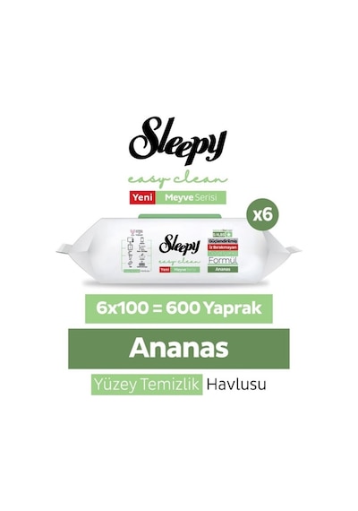 Sleepy Meyve Serisi Yüzey Temizlik Havlusu Mendili Ananas 100 Yaprak 12'li Paket