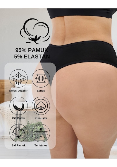 Alya Underwear Kadın Külot Yüksek Bel Tanga, Toparlayıcı - 2 Siyah, 1 Beyaz, 2 Ten S, M, L, Xl, 2xl - 5 Adet Siyah P06