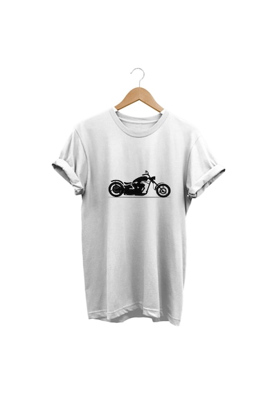 Retro Motor Baskılı Tshirt Beyaz