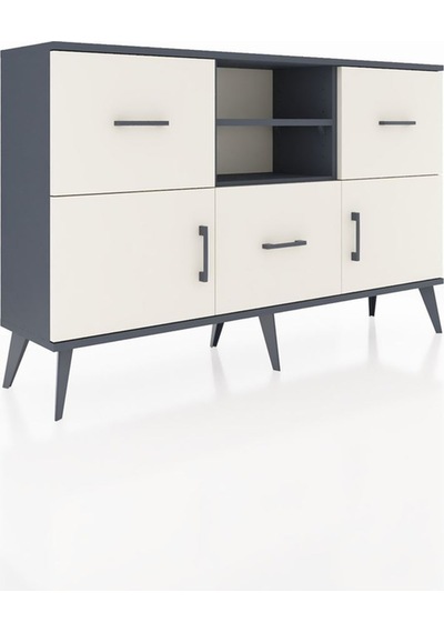 Arges Konsol 2 Raflı 3 Çekmeceli 2 Kapaklı 132x30x83 Antrasit-aytaşı/aytaşı Aytaşı/aytaşı
