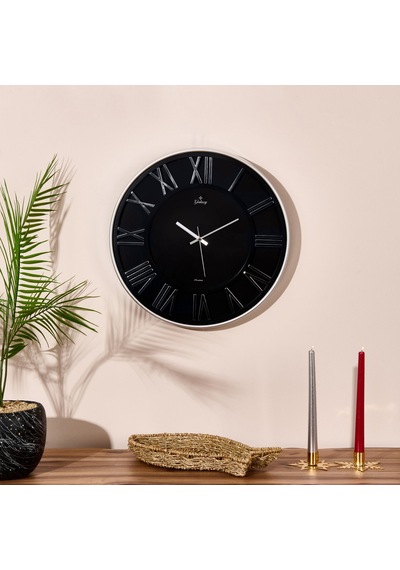 Exclusive Roma Rakam Duvar Saati - Gümüş / Siyah - 43 Cm Çok Renkli