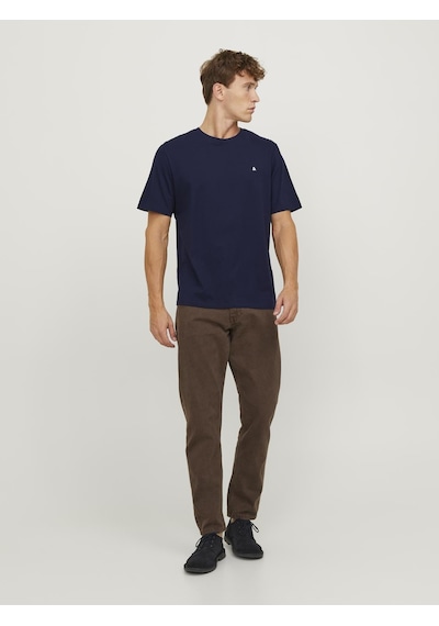 Jack & Jones Erkek Logo Nakis Islemeli Tisört - Paulos - 12245087 Navy Blazer
