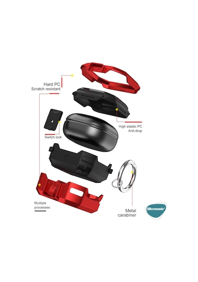 Samsung Galaxy Buds Core Kılıf Darbeye Dayanıklı Sert Koruyucu + Askılık Siyah Galaxy Buds Core İle Uyumlu Kılıf - Siyah