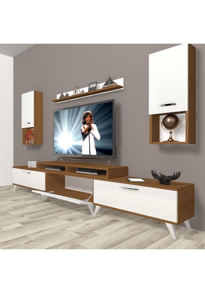 Decoraktiv Ekoflex 270da Slm Retro Tv Ünitesi Tv Sehpası Ceviz - Beyaz