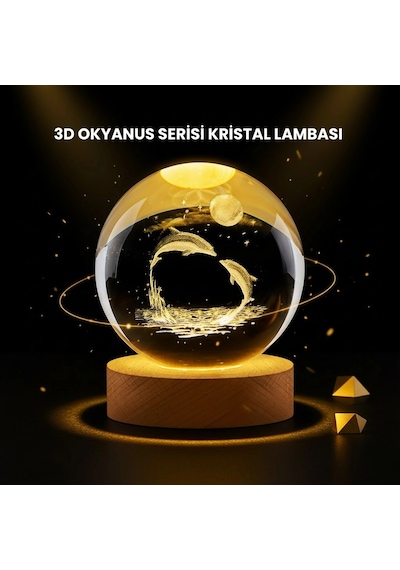 Mey İthalat Led Işıklı Yunus Küre Ahşap Standlı Modern Dekoratif Aksesuar -