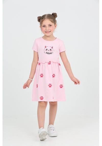 Toontoy Kids Toontoy Kız Çocuk Kedi Baskılı Elbise Açık Pembe