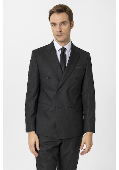 Süvari Siyah Slim Fit Düz Kruvaze Yaka 6 Drop Klasik Takım Elbise