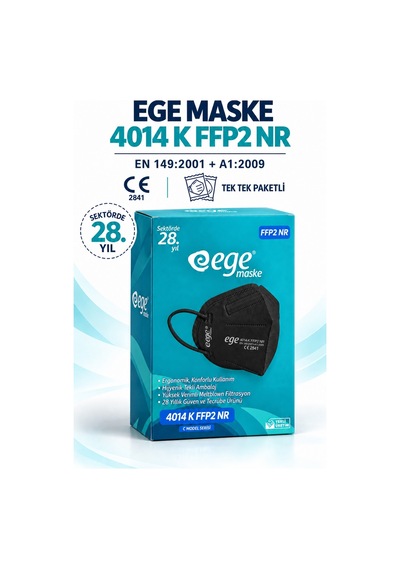 Ege Maske 4014-K Ffp2 Nr N95 Ventilsiz Maske 50'li Siyah