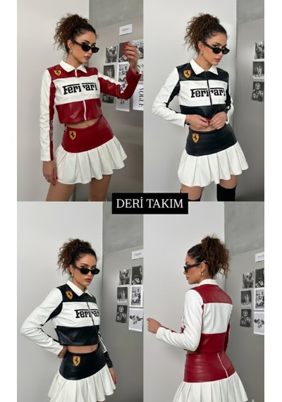 Deri Takım Beyaz- Siyah
