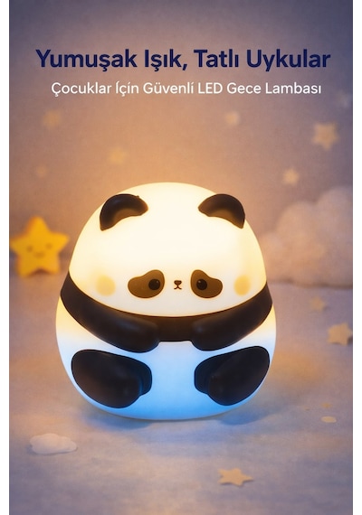 Dekoratif Aydınlatma Sevimli Panda Silikon Renk Değiştiren Led Usbli Çocuk Odası Gece Masa Lambası Çok Renkli