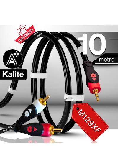 Mn6 M129xf Rca Kablosu/10 Metre-a+kalite-3.5mm/aux Ses Kablosu-2rca Ses Kablosu-ses Sistemi Uyumlu