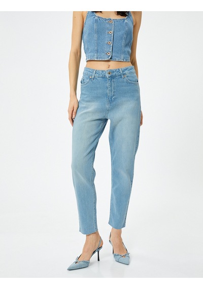 Koton Yüksek Bel Kot Pantolon Rahat Kesim Hafif Dar Paça - Mom Slim Jeans Açık İndigo 4sal40306md Açık İndigo Koton Yüksek Bel Kot Pantolon Rahat Kesim Hafif Dar Paça - Mom Slim Jeans Açık İndigo 4sal40306md Açık İndigo