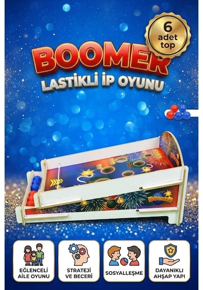 Boomer Lastikli Ahşap Hedef Vurma Ve Puan Toplama Oyunu 6 Top Hediyeli Oyuncak Seti