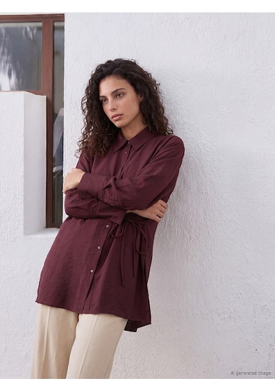 Lcw Modest Bordo Modal Karışımlı Bağlamalı Kadın Gömlek Tunik